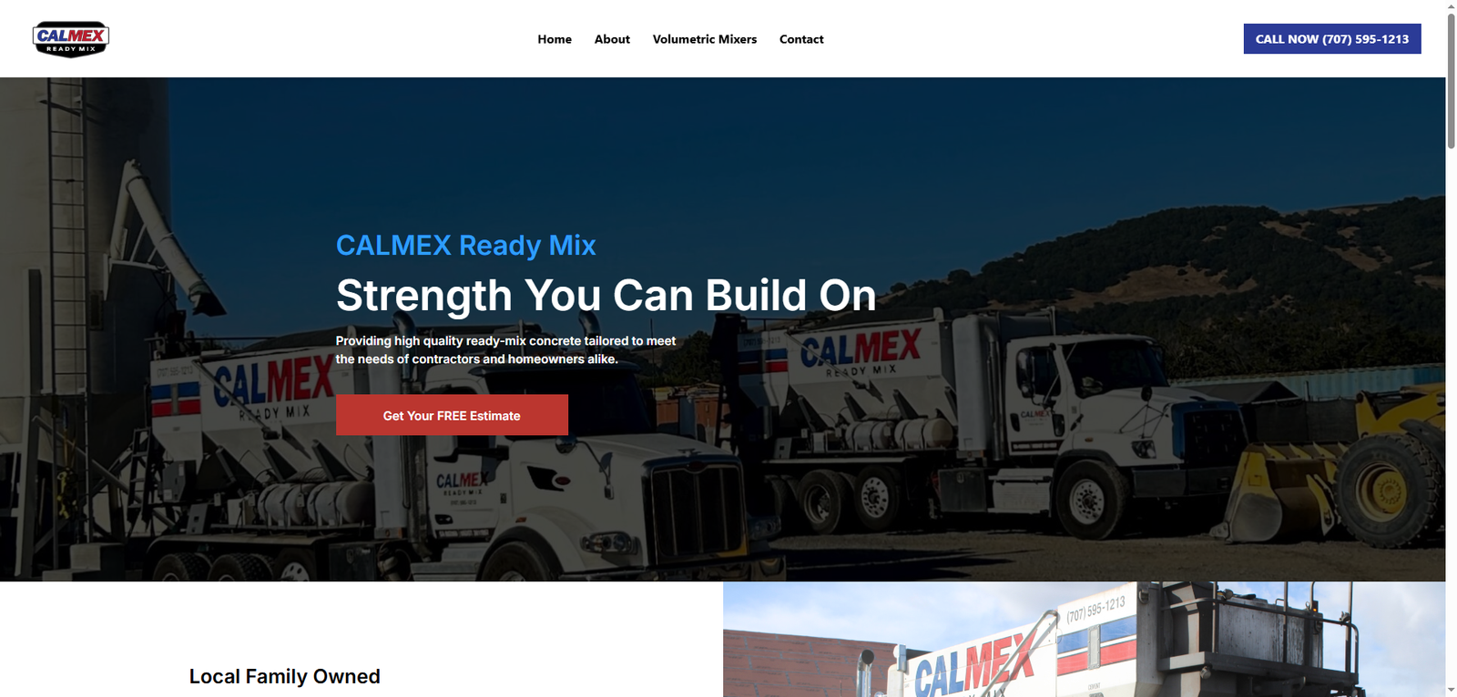 calmex concrete delivery company website design