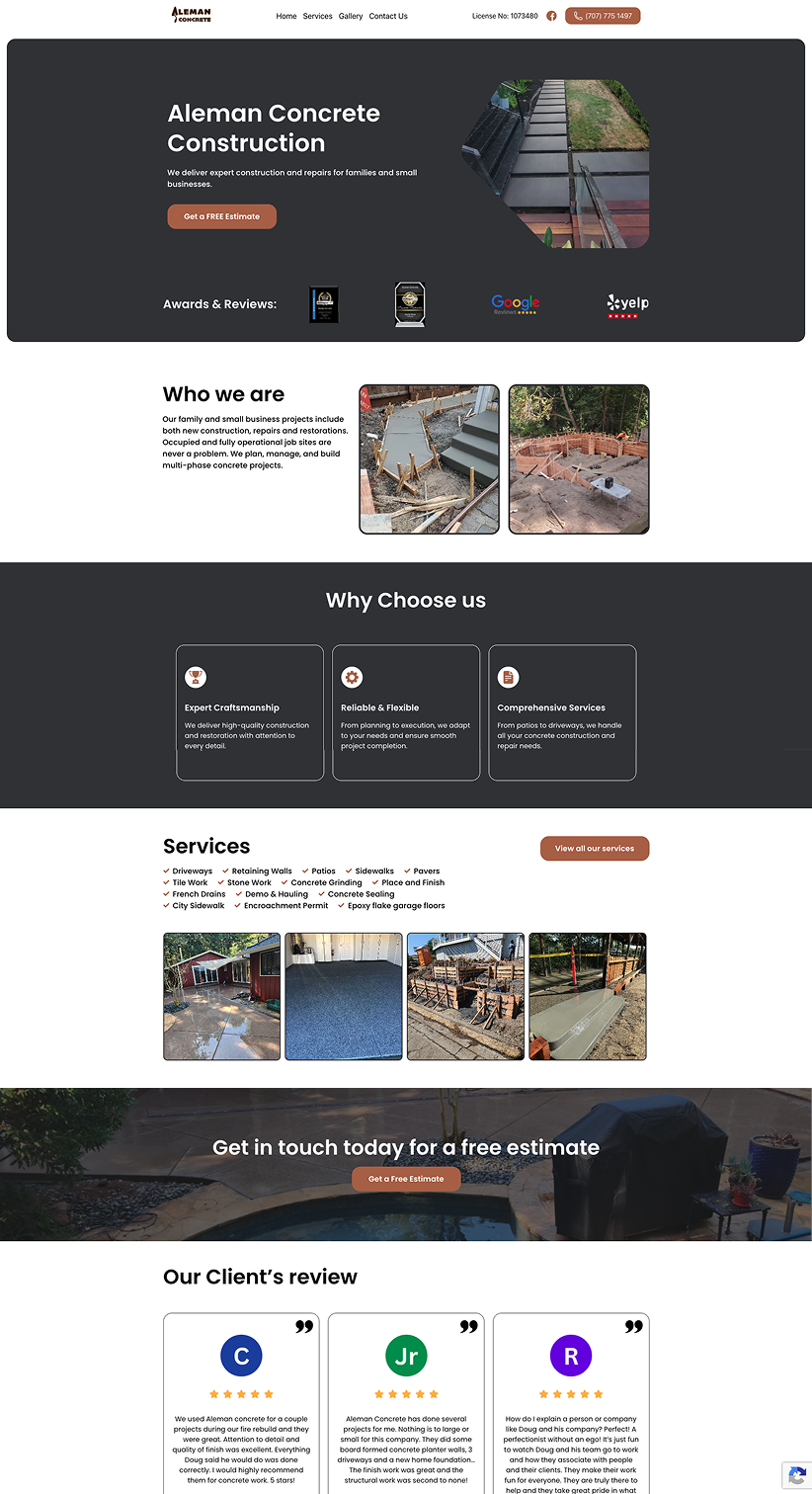 aleman concrete company website design