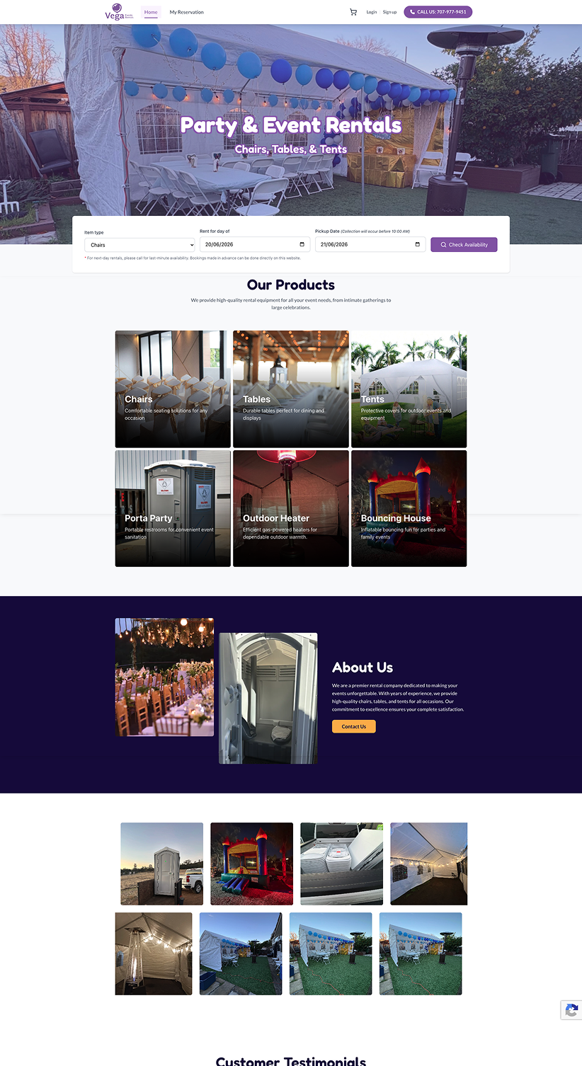 vega event rentals website design